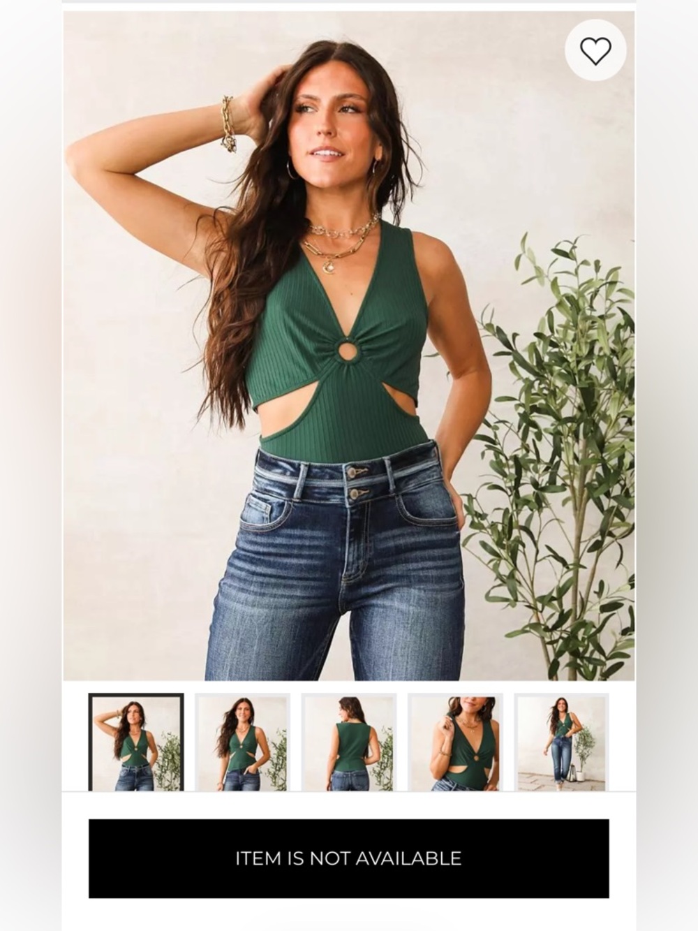 BKE Forest Green Ribbed Cutout Tank with Ring Detail